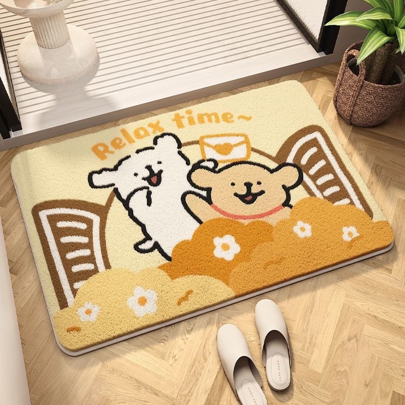 卡通可爱线条小狗仿羊绒地垫吸水防滑垫浴室厕所门口脚垫房间地毯
