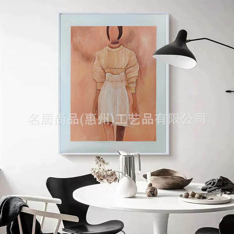 纯手绘客厅小众艺术油画餐厅玄关竖版卧室装饰画卡通人物床头挂画