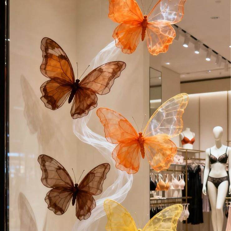服装店秋冬季招财蝴蝶美陈装饰商场店铺橱窗场景布置道具摆件