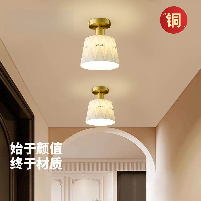 全铜美式复古过道灯釉面创意手绘中古客厅餐厅吧台入户玄关陶瓷灯