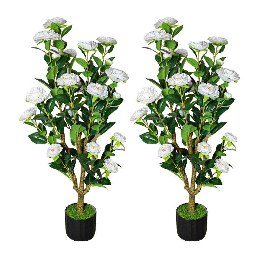 亚马逊热销仿真山茶花树仿生茶玫花树仿真绿植茶花树造景玫瑰花