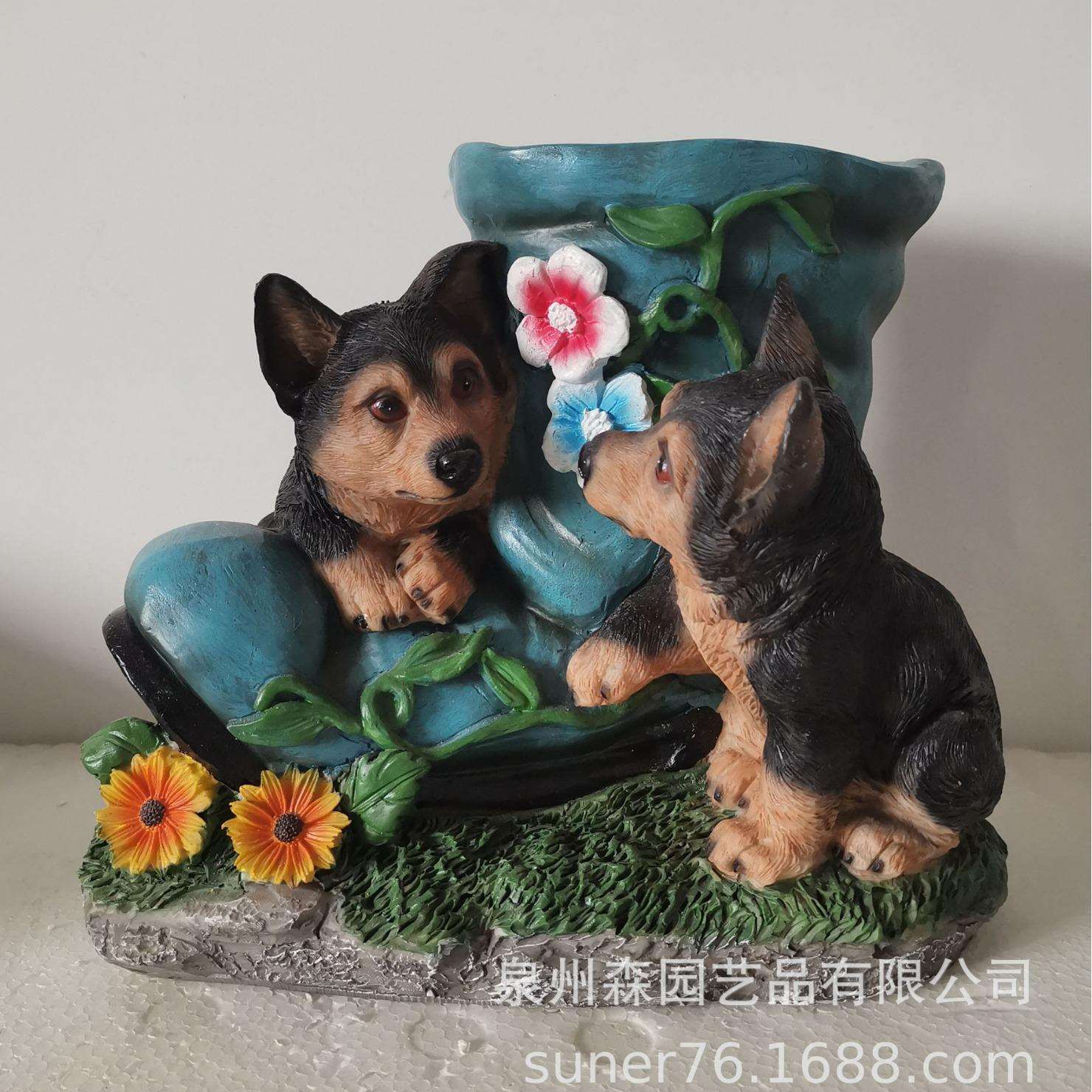 户外仿真动物小狗花盆花缸庭院别墅花园园林阳台景观雕塑工艺摆件