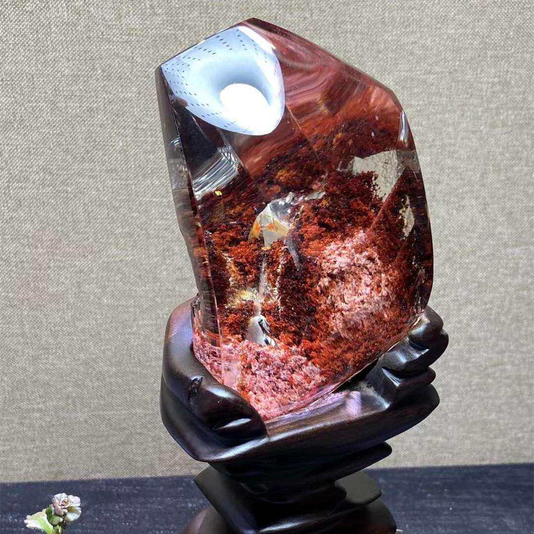 天然红幽灵发晶景石绿幽灵千层山聚宝盆金字塔水晶幽灵原石摆件