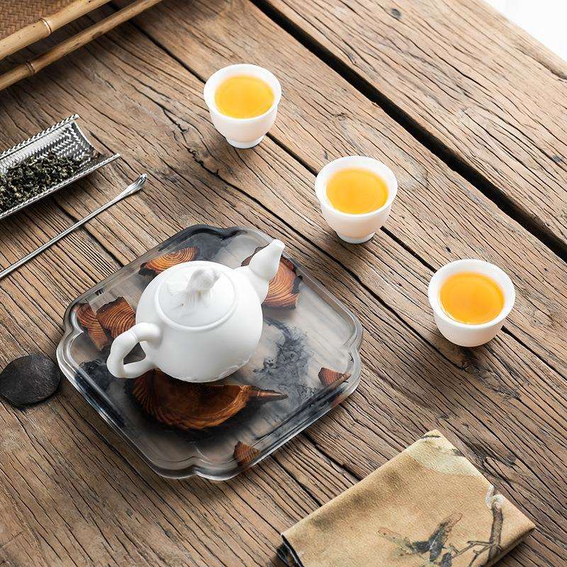 干泡壶承养壶垫日式手工实木树脂圆形茶壶托家用木盘茶盘隔热托盘