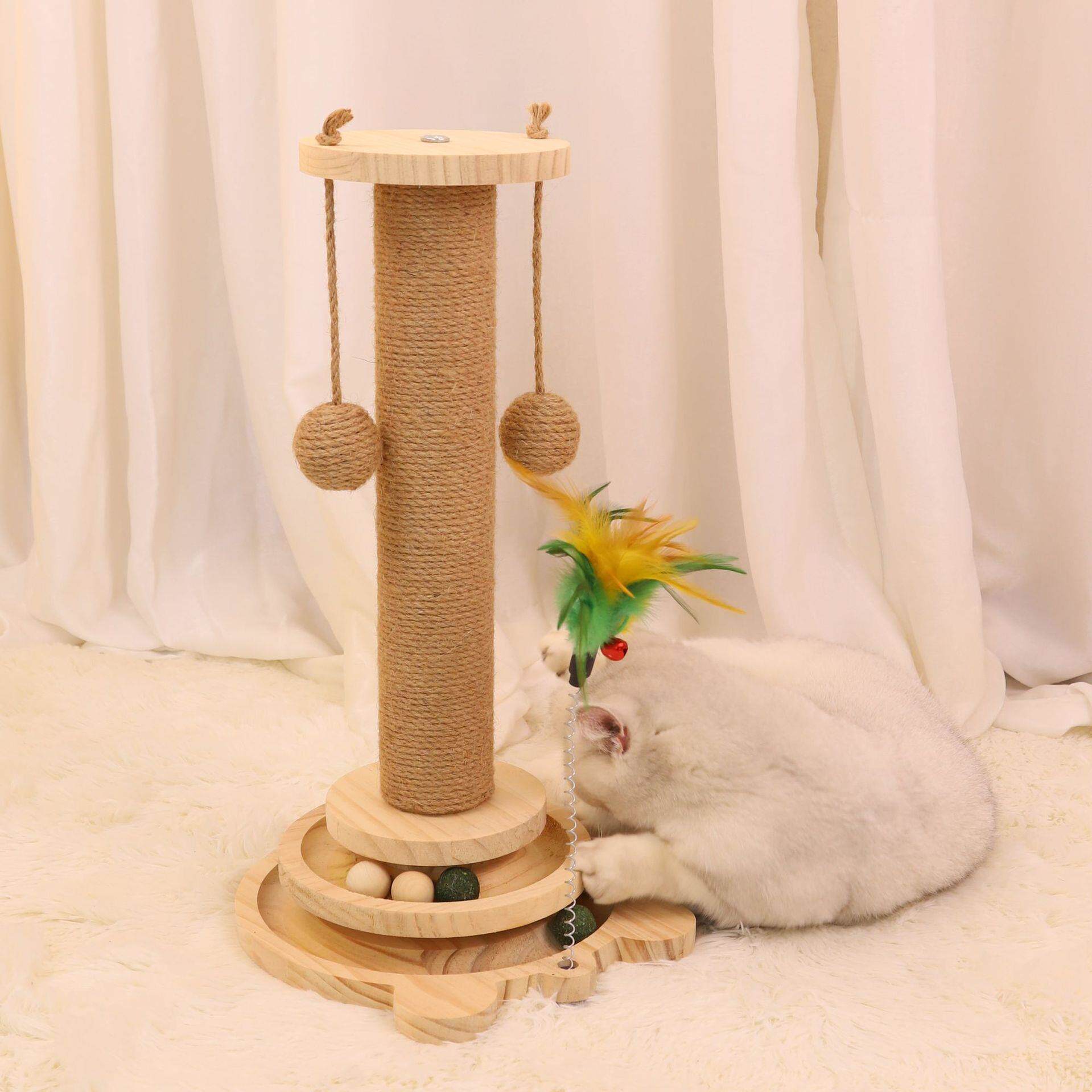 实木猫转盘猫抓柱逗猫棒猫咪猫抓板耐用猫玩具剑麻猫爬架自嗨解闷