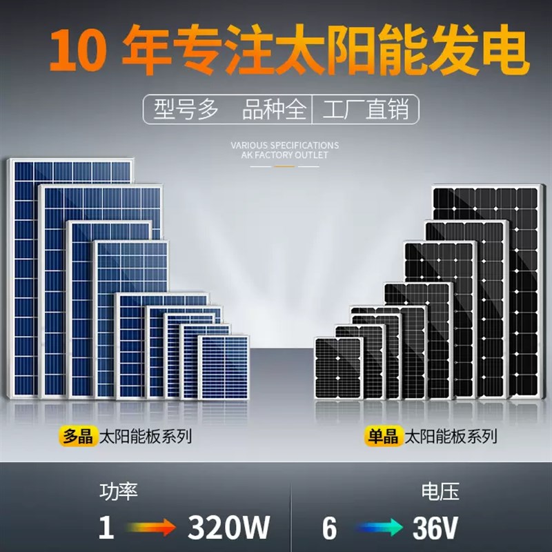 单晶硅多晶硅太阳能电池板18V充12V电池10W20W30W光伏发电组件厂