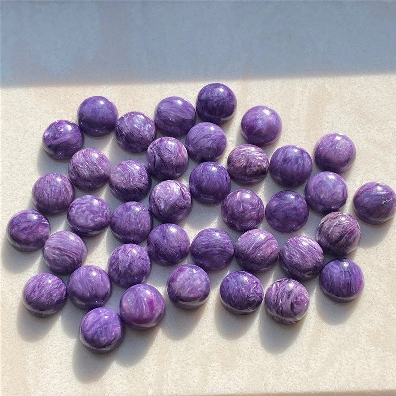 清仓处理!天然紫龙晶戒面裸石蛋面圆形DI Y镶嵌戒指项链手链耳钉