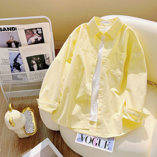 鹅黄色衬衫纯棉叠穿女2026春秋新款小个子轻奢中长款休闲别致衬衣