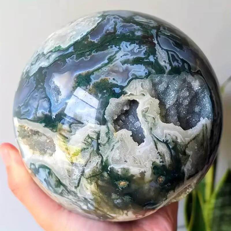天然矿石水草玛瑙球圆球摆件造景原石居家办公风水球摆设工厂