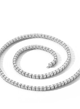 欧美嘻哈钛钢饰品4mm弹簧扣不锈钢网球项链潮牌男士锆石项链