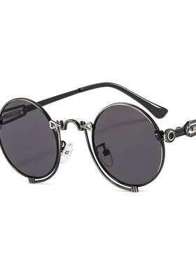 T22023朋克新款圆框金属太阳镜弹簧蒸汽风格男女个性前卫时尚墨镜