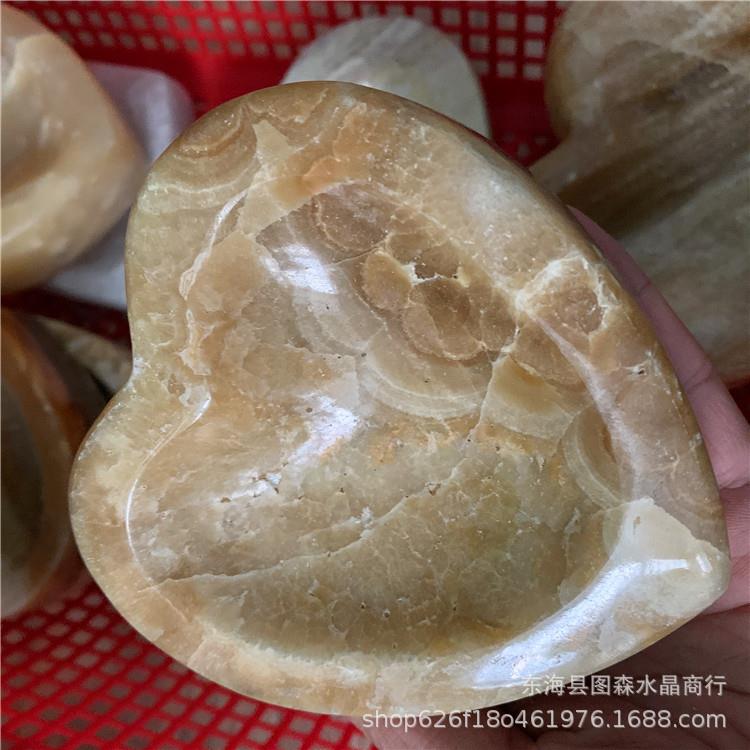 水晶工艺品黄玉爱心型烟灰缸原石打磨居家办公摆件