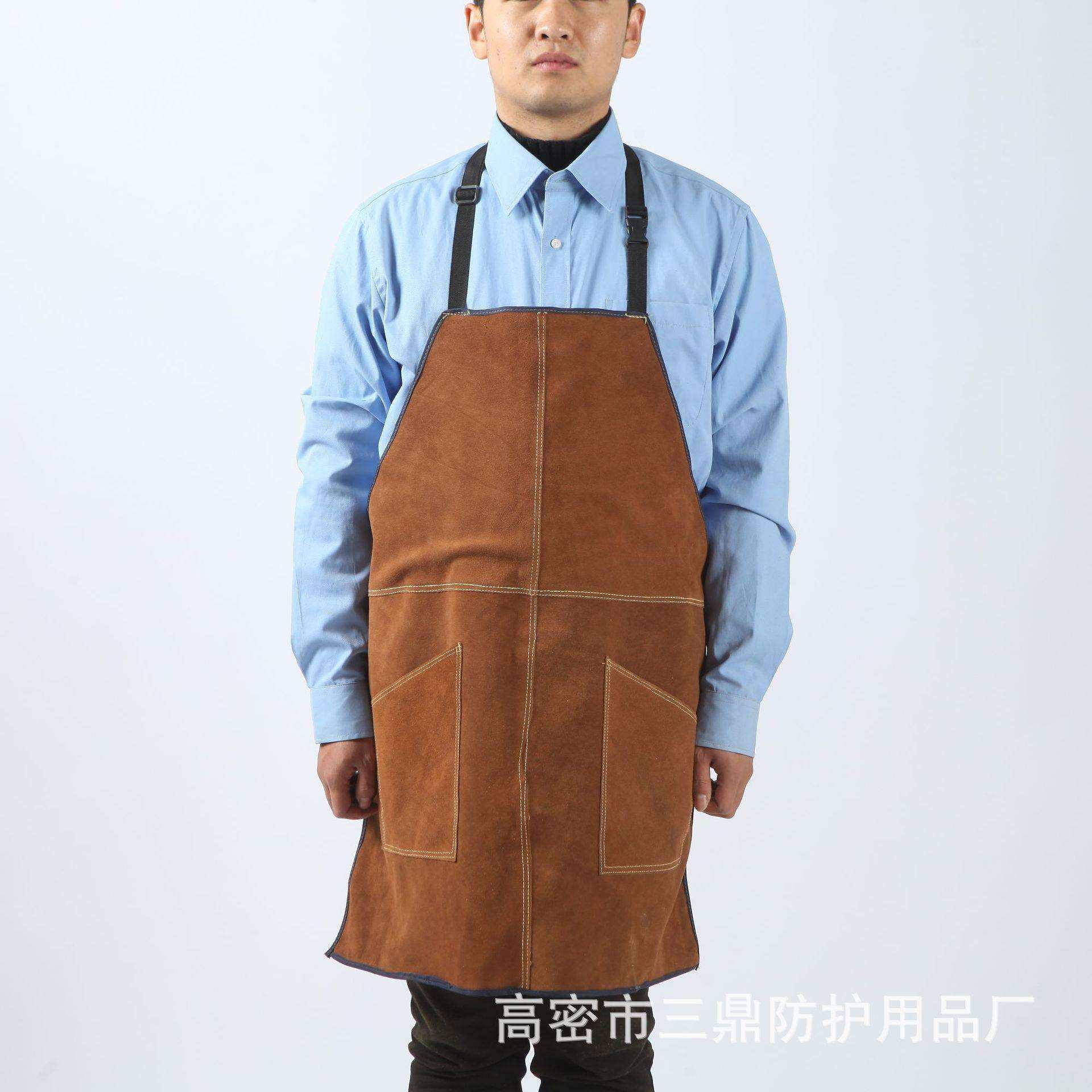 电焊拼接围裙加里加固工作服防火线缝制烧烤电焊围裙防烫皮防护服