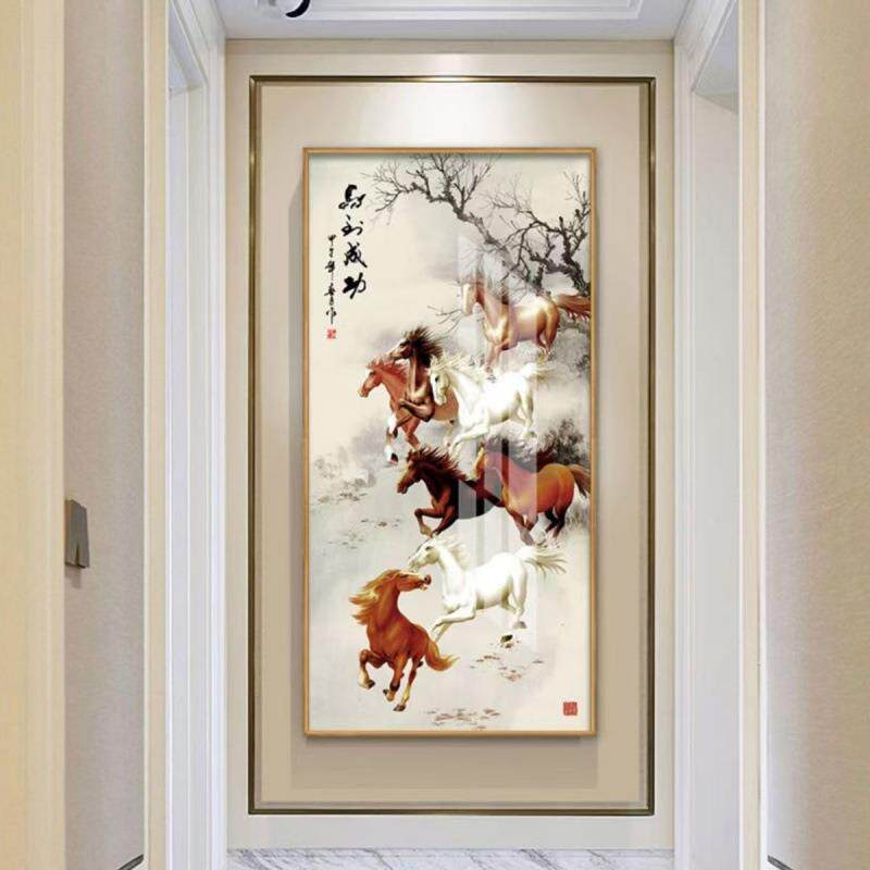 中国风入户玄关高档装饰画轻奢客厅走廊过道山水画竖版挂画