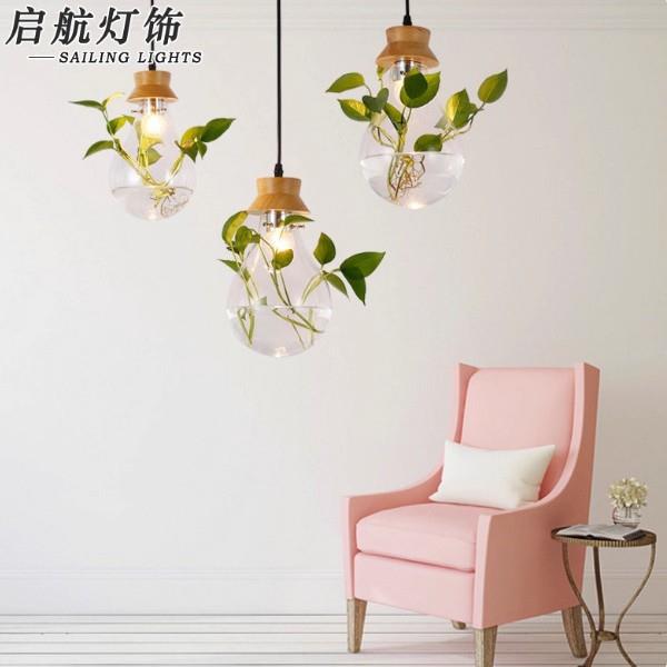 植物餐厅灯北欧创意现代简约吧台家用餐桌个性三头水培工业风吊灯