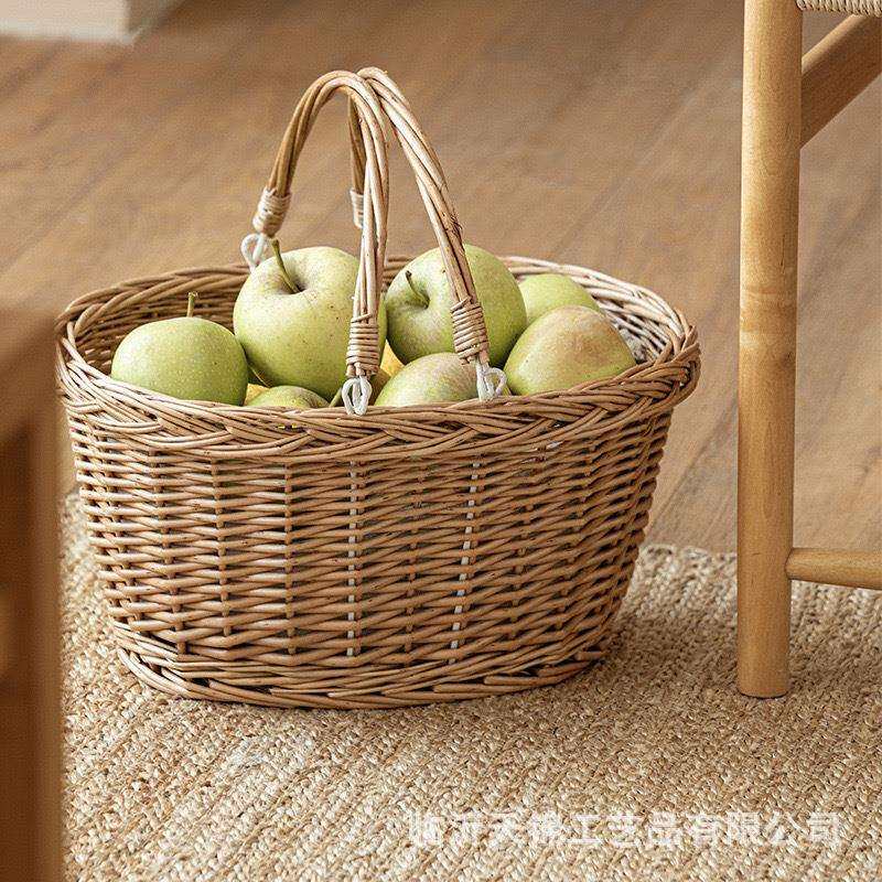 手工柳编收纳筐藤编手提收纳篮编织购物篮水果篮户外采摘篮竹编篮