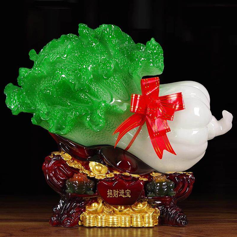 玉白菜摆件大号金蟾客厅玄关电视酒柜店铺工艺装饰品开业E18