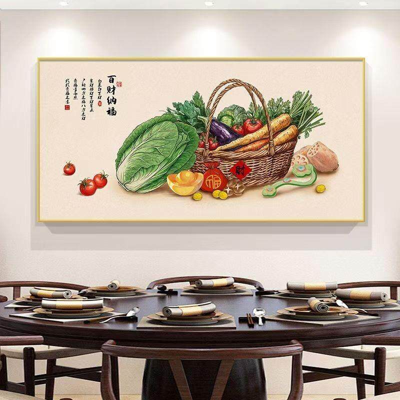 餐厅装饰画晶瓷镶钻挂画饭厅挂墙轻奢壁画高级大气酒杯水果有框画