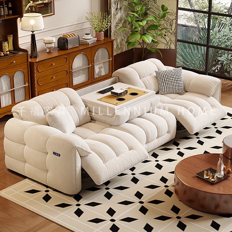 2025新款电动沙发可躺可睡小户型伸缩猫爪布功能W沙发零靠墙布艺