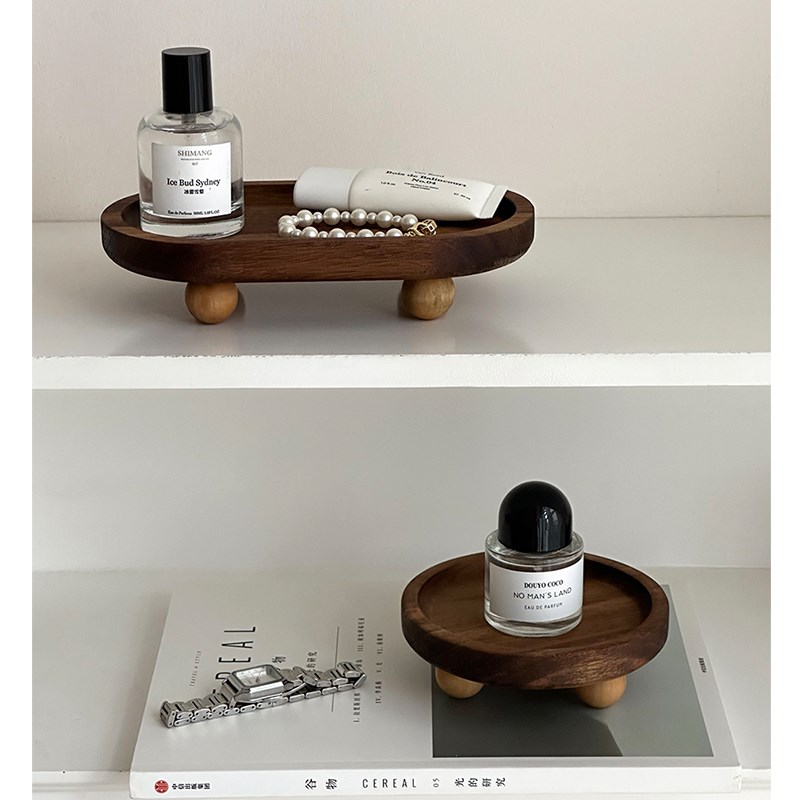 复古实木香水首饰盘香薰托盘装饰摆件拍照道具玄关钥匙杂物收纳