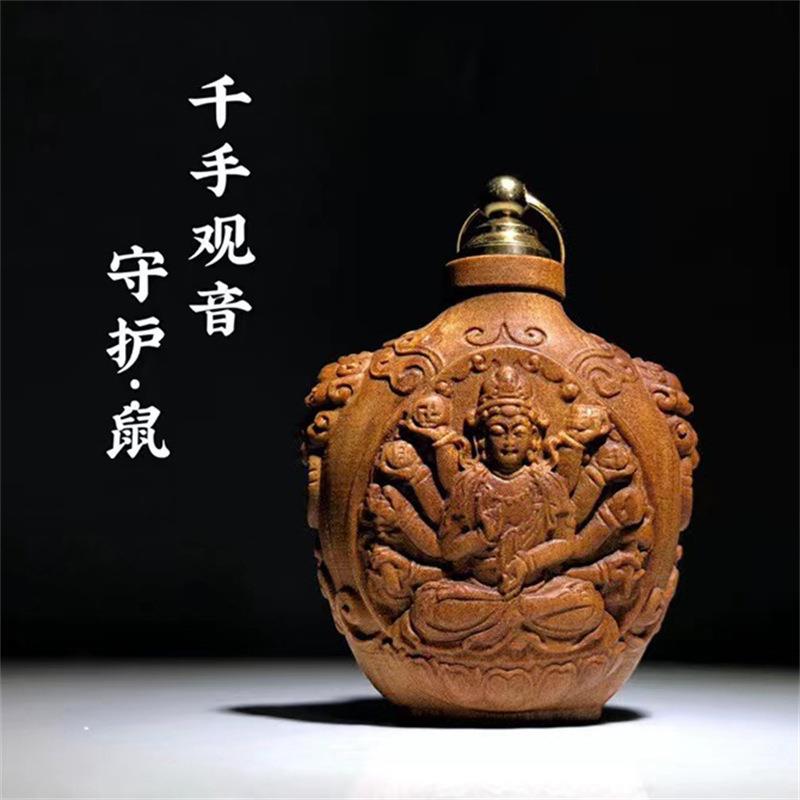印度老山檀香宝瓶鼻烟壶八大守护神系列立体雕刻鼻烟壶工艺品