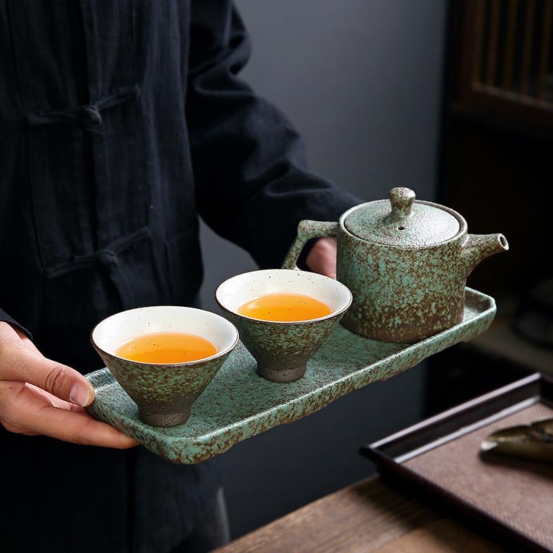 酒店民宿粗陶快客杯一壶两杯干泡台茶具套装复古茶壶办公茶具茶杯
