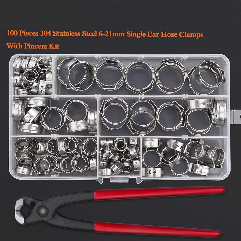 100个/盒装不锈钢单耳箍圈+无极卡箍钳子组合喉箍卡箍抱箍套
