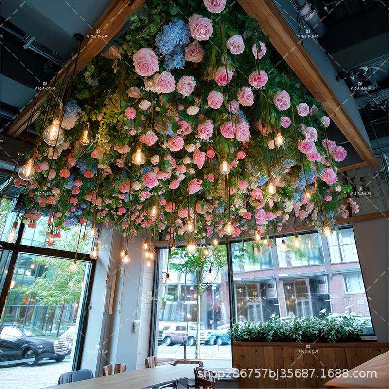 仿真艺吊顶西餐厅天花板造景仿生植物棚顶装饰屋顶遮丑造景假花