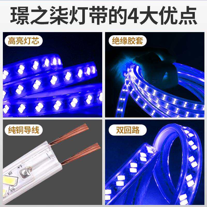 led蓝光灯带家用客厅吊顶220V蓝色灯条超亮KTV招牌灯箱装饰长条灯