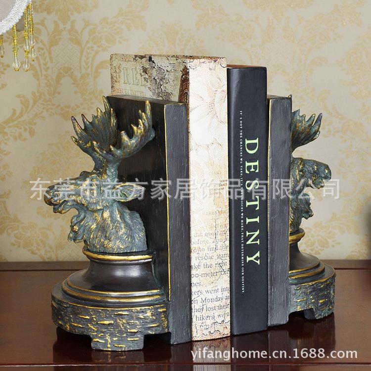 欧式复古摆件 摆设装饰品 仿古驯鹿头书靠 创意家居约简典雅实用