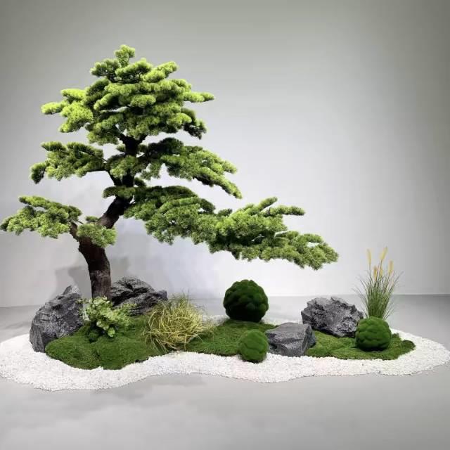 迎客松仿真树造景假树室内绿植景观大型罗汉松摆件楼梯下橱窗装饰