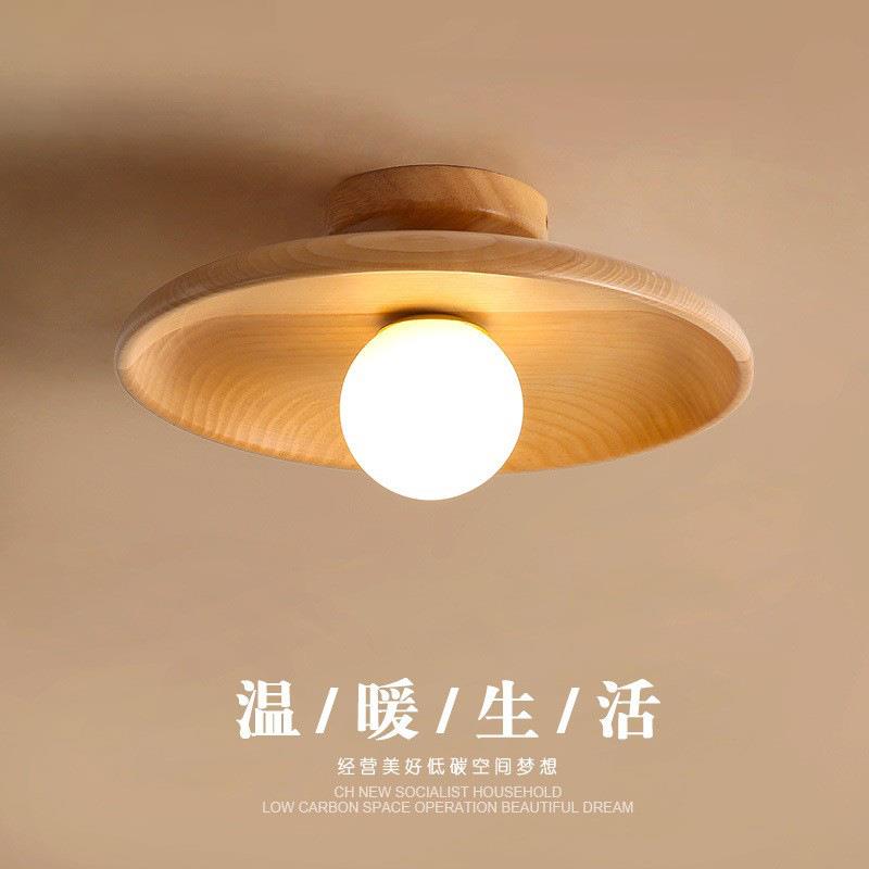 实木现代简约衣帽间过道灯玄关木艺走廊阳台灯入户门厅原木吸顶灯