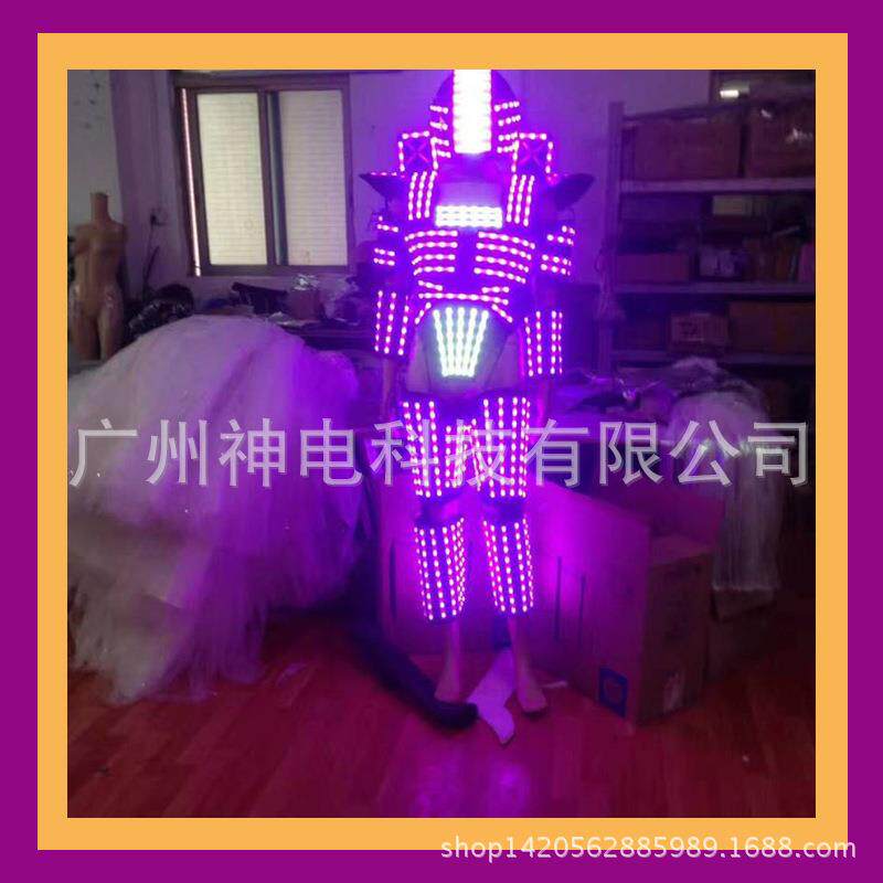 万圣节表演服酒吧电光演出服夜店LED荧光表演服发光铠甲发光人偶