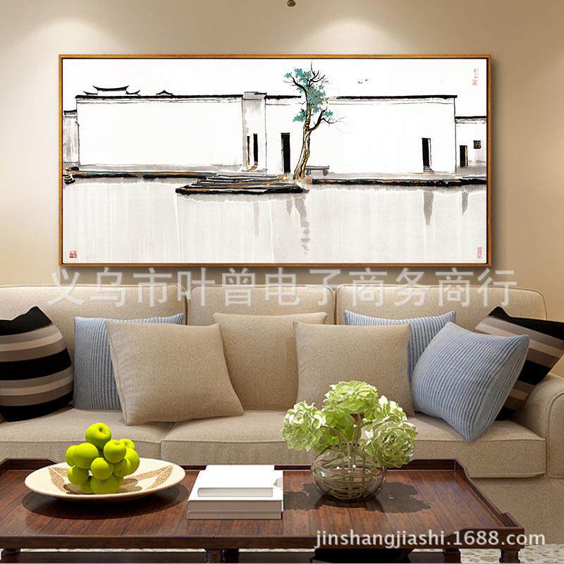 新中式水墨山水装饰画国画现代客厅挂画卧室床头画吴冠中双燕壁画
