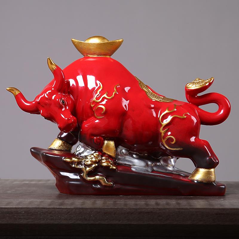 陶瓷生肖牛摆件办公室博古架桌面工艺品客厅书架电视柜装饰品招财