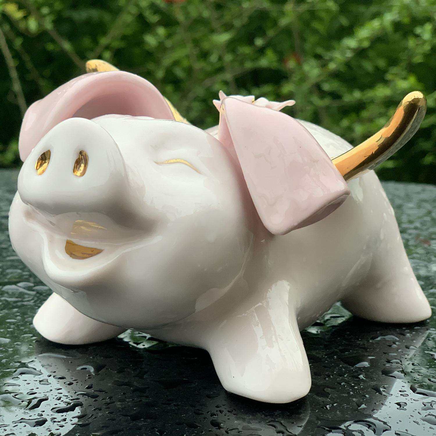 简约风潮州陶瓷工艺品飞天猪创意动物可爱摆件粉色送礼桌面装饰品