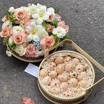 新款竹编手提结婚花篮枣生贵子礼盒花艺J插花鸡蛋篮月饼双层礼品