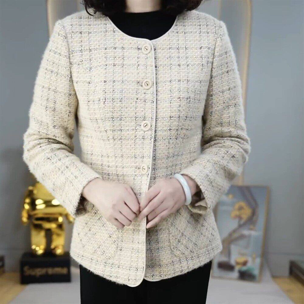 高档贵妃绒小香风大码短外套2026秋冬新款时减龄百搭妈妈上衣