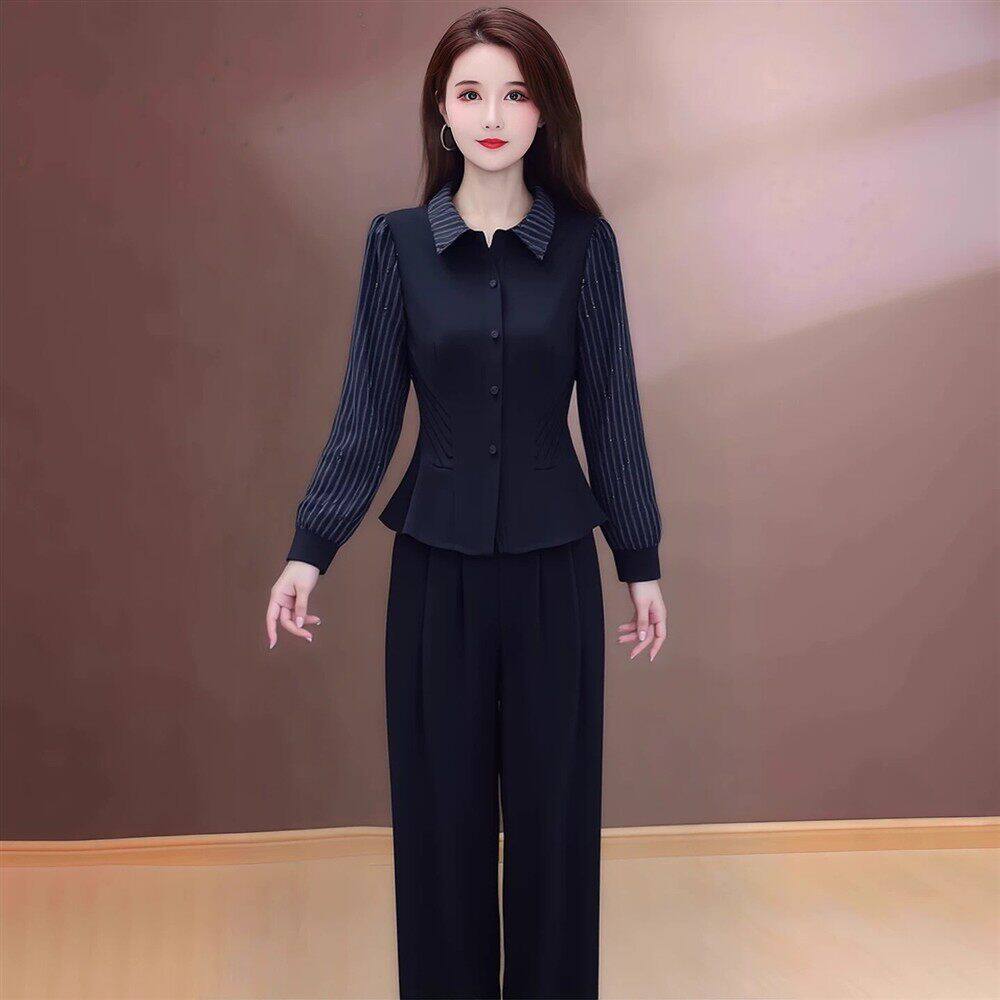 高端轻奢格纹时尚套装女2026年秋季新款妈妈装修身百搭裤装两件套