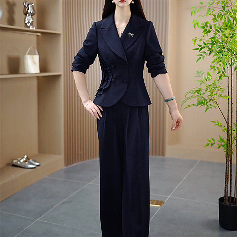 时尚西服套装上衣裤子两件套高档百搭显瘦减龄2026年秋季妈妈女装