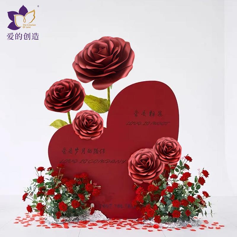 高端手工珠光染色中国红玫瑰花防水泡沫纸艺仿真婚庆装饰庆典布置