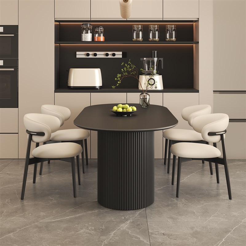 意式轻奢纯色岩板餐桌椅组合家用现代K极简小户型长方形带饭桌