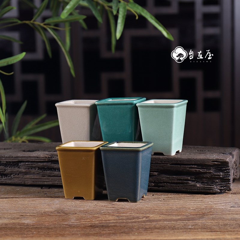 精品陶瓷微型花盆白色冰裂釉面C签筒盆微型绿植盆景盆多肉花盆