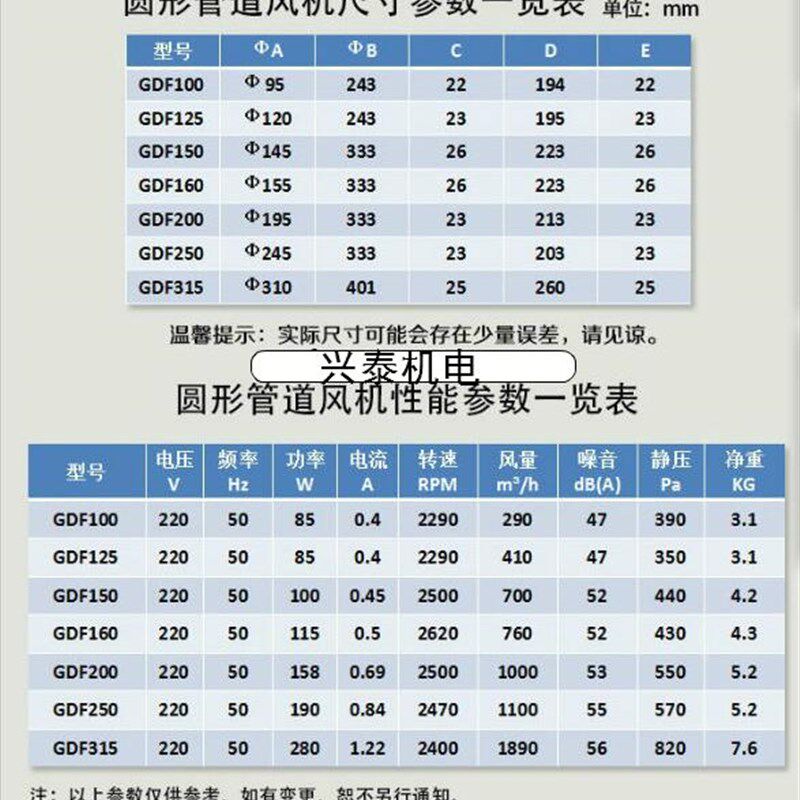 管道换气扇圆形管道风机CDF100-315工业强排风机负压风机抽风机