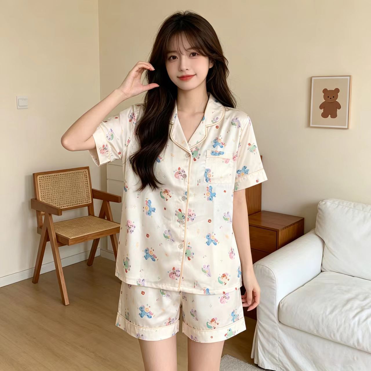 卡通可爱风女士睡衣2026新上款短袖短裤薄款印花家居服套装可外穿