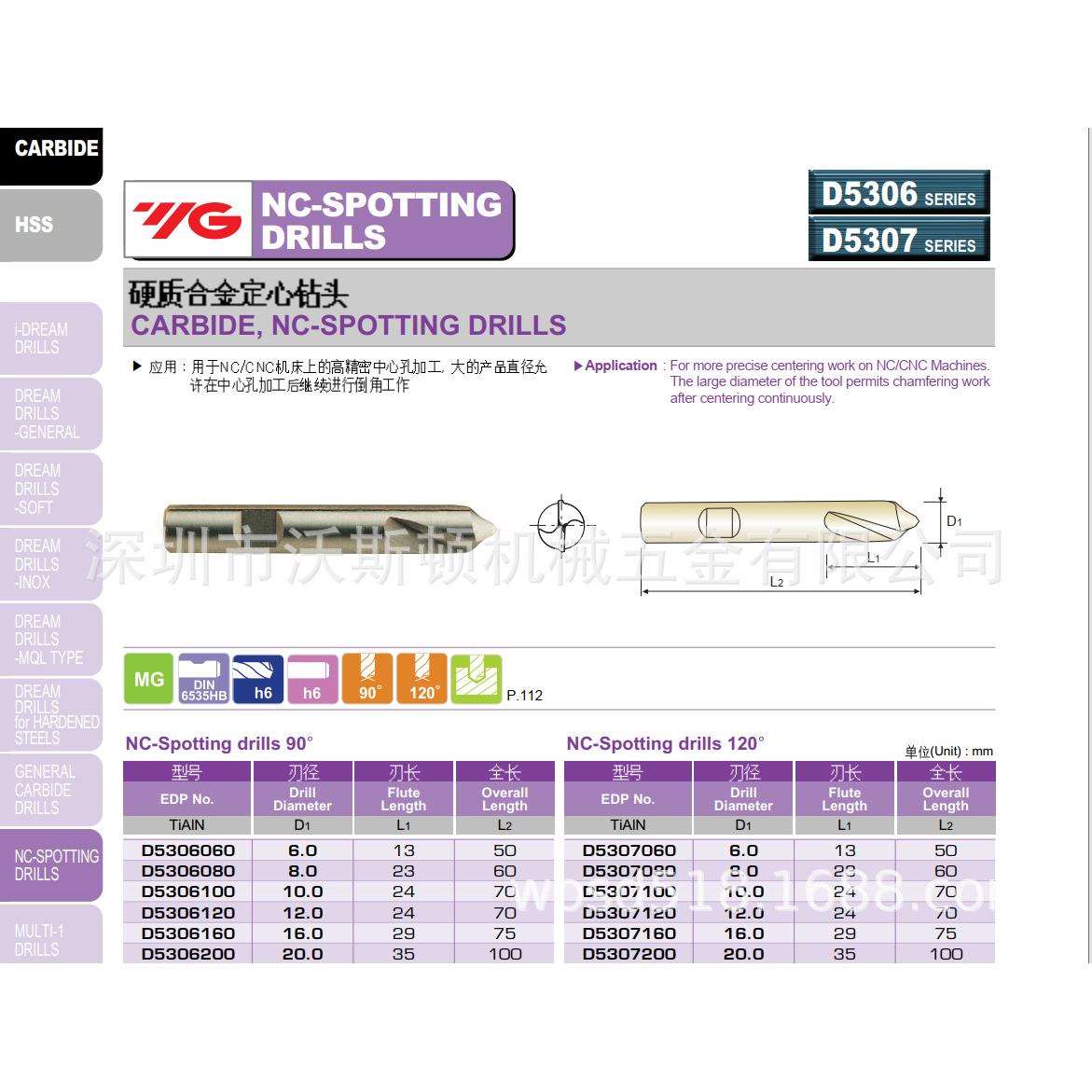 YG硬质合金定心钻头D5306060,全系列可订货