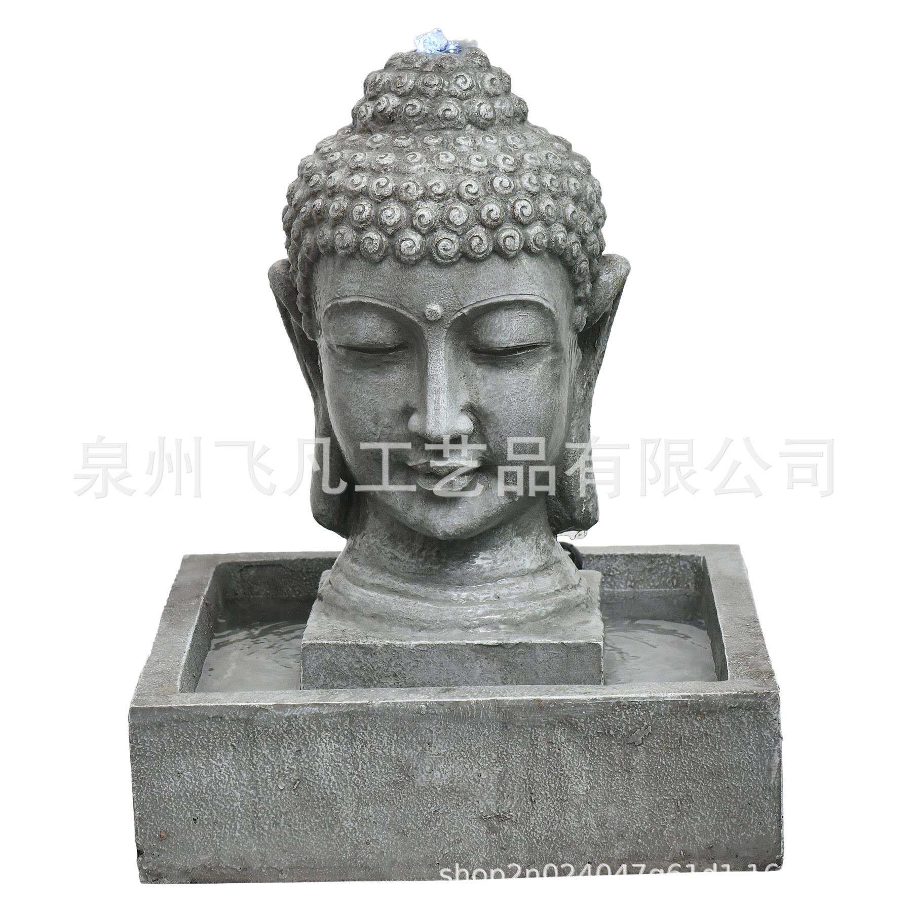 树脂工艺品仿砂岩坐佛佛头喷泉流水摆件客厅办公桌酒店玄关装饰品