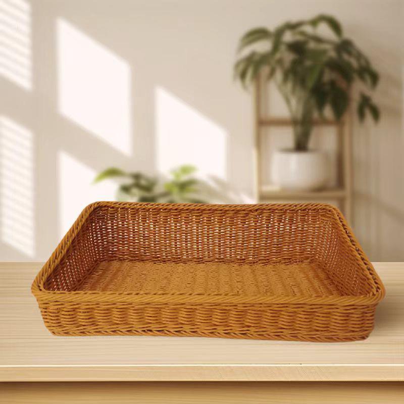 仿藤编斜口收纳篮塑料展示筐水果陈列蔬菜整理编织筐家用斜面方筐