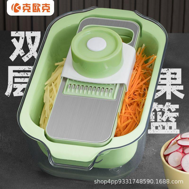 克欧克不锈钢切菜神器家用土豆切丝器多功能萝卜擦刨丝自带沥水篮图片