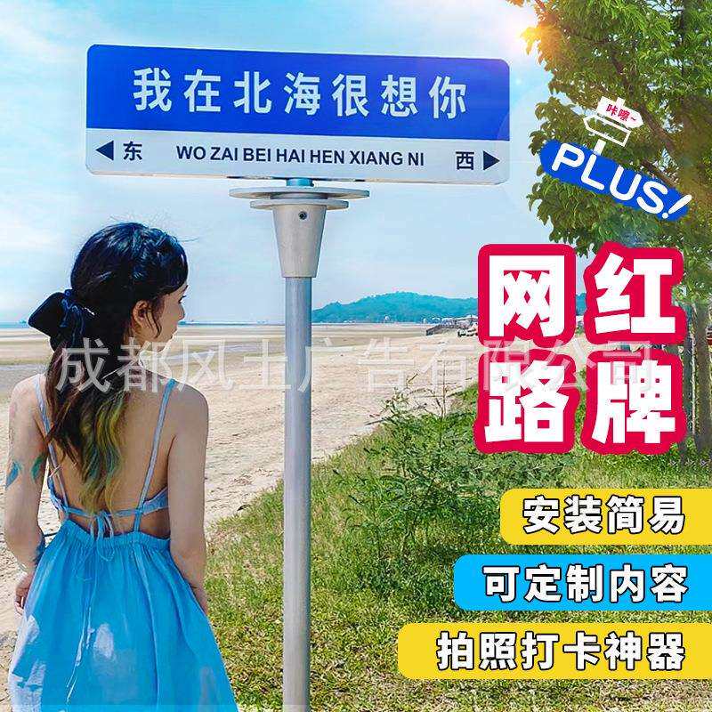 我在xx很想你网红路牌拍照打卡指示牌立柱想你的风还是吹到了标牌